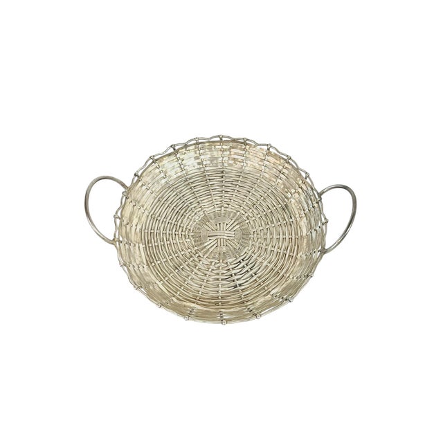 Charming smaller size vintage French woven silver plate basket with two handles. Unmarked but sourced in France. Tray is...