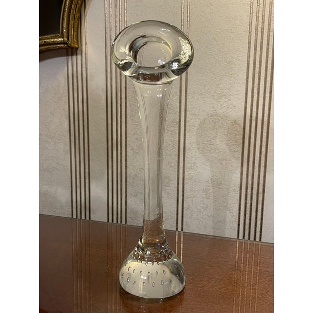 Vintage Mid-Century Hand Blown Clear Glass Bullicante Bud Vase For Sale - Image 10 of 10
