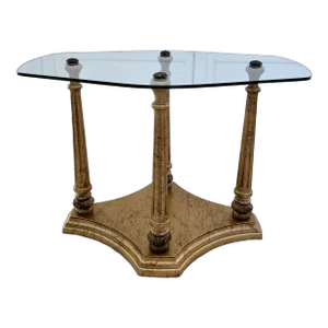 Hollywood Regency Gilt Gold Wood and Glass Side Table