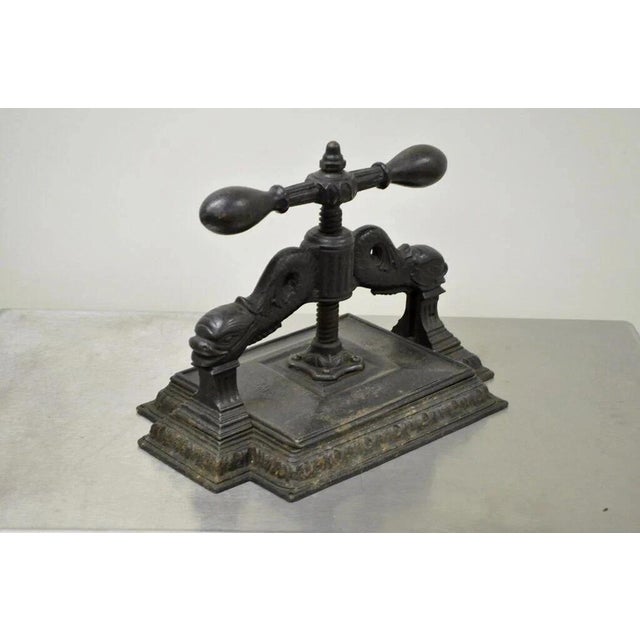 Antique 19th C. Cast Iron Classical Figural Dolphin Victorian Book Press For Sale - Image 12 of 12