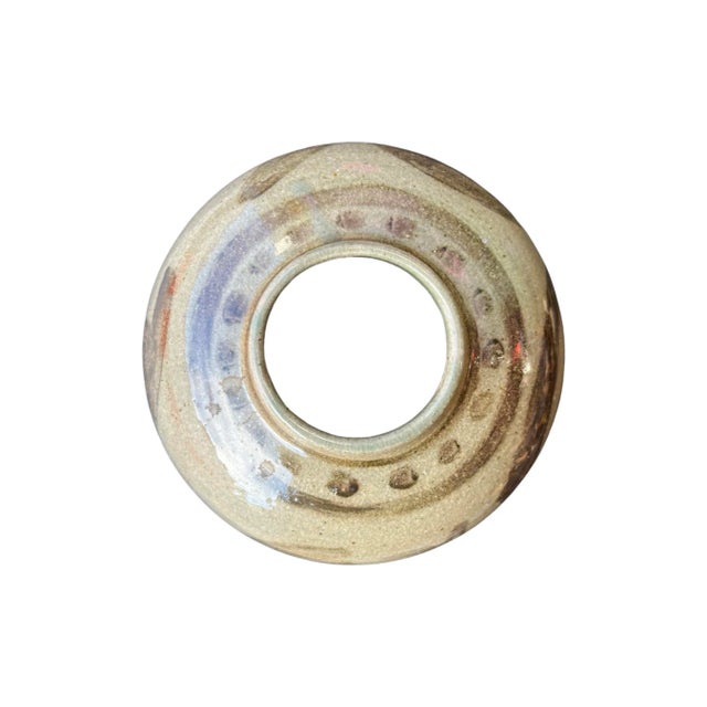 1990s 1991 Olive Organic Modern Ceramic Art Studio Round Vase For Sale - Image 5 of 5