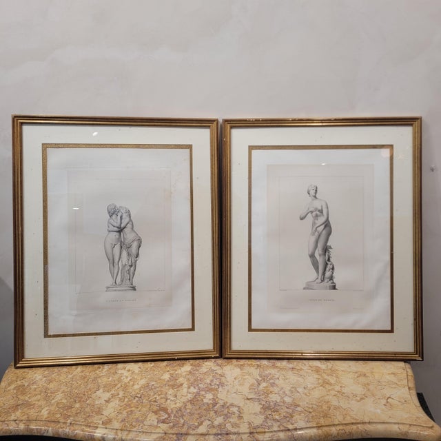 Pair of classicist engravings: auguste boucher-desnoyers “cupid and psyche” and j. B. R. U. Massard “venus de medici,”...