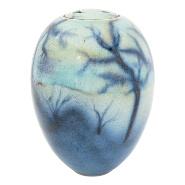 Signed Modern Glazed Art Pottery Covered Jar For Sale