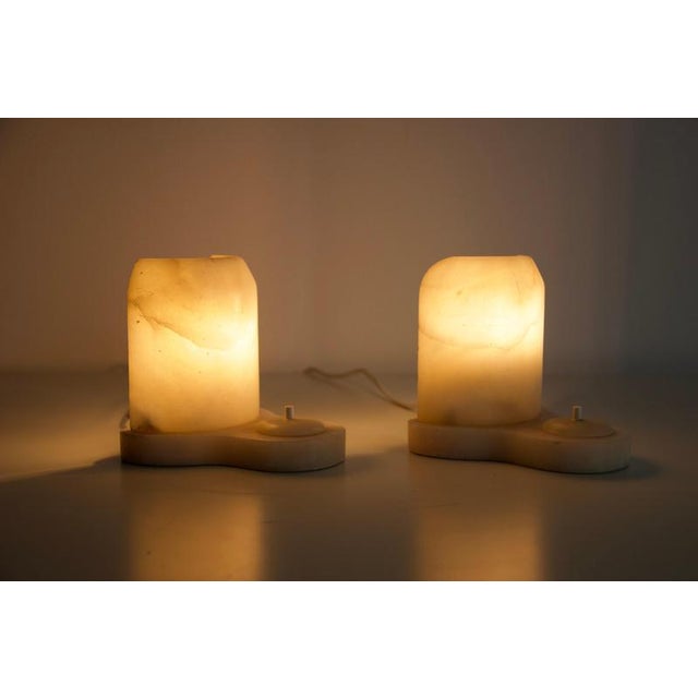 Stone Large Hand-Carved Alabaster Table Lamps, Germany, 1930s, Set of 2 For Sale - Image 7 of 11