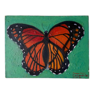 Monarch Butterfly "Freedom to Fly" Mixed Media Folk Art Painting: Signed, Cedric Orange Sr.