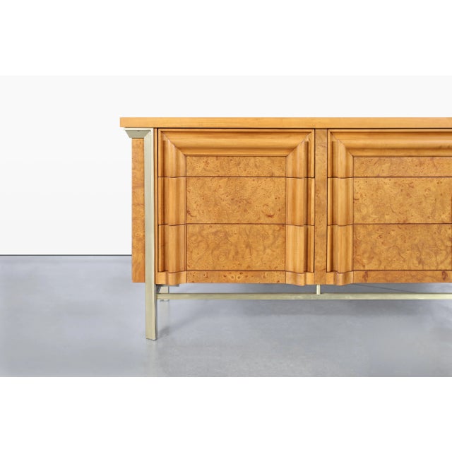 1960s Vintage Burl Wood and Brass Dresser by j.l. Metz For Sale - Image 10 of 13