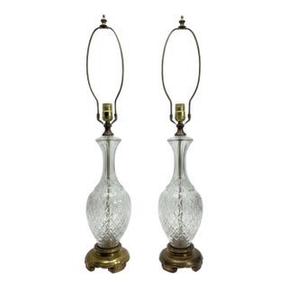 Vintage Waterford Alana Cut Crystal & Brass Table Lamps - A Pair For Sale