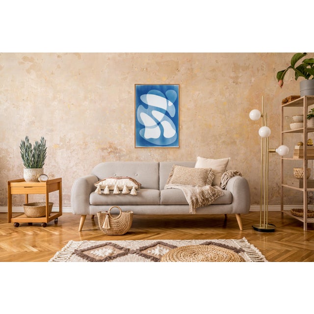 Paper 2025, Mid-Century Modern Shapes, Handmade Unique Monotype Cyanotype, Rotating Mobile in Blue Tones by Kind of Cyan For Sale - Image 7 of 8