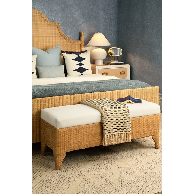 Tan Matthew Izzo Home Chamberlain Rattan King Bed Frame With Arched Headboard, Side Rails and Footboard For Sale - Image 8 of 9