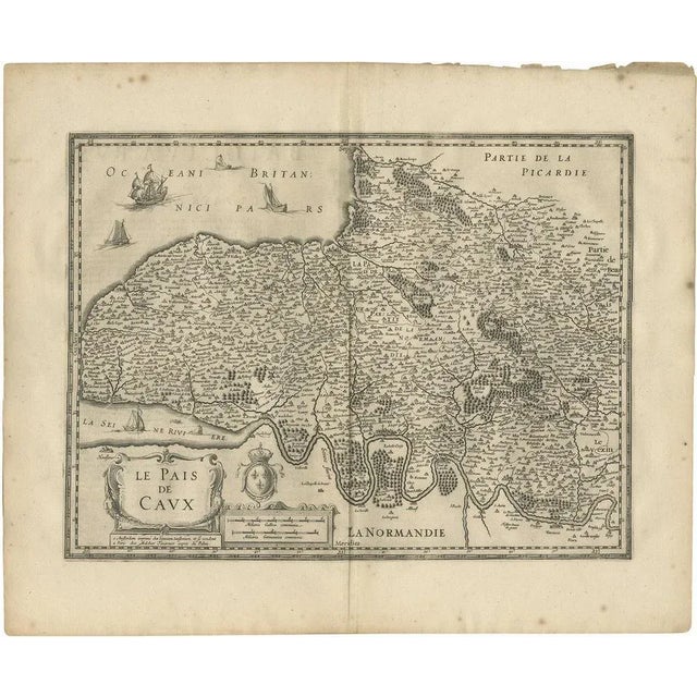 17th Century Antique Map of the Region of Pays De Caux by Janssonius, 1657 For Sale - Image 5 of 5