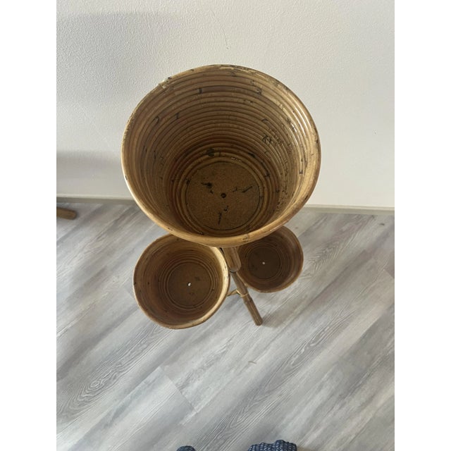 Rattan and Bamboo Vase, 1970s For Sale - Image 3 of 6