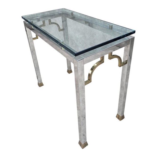 MCM Chrome and Glass Console Table For Sale