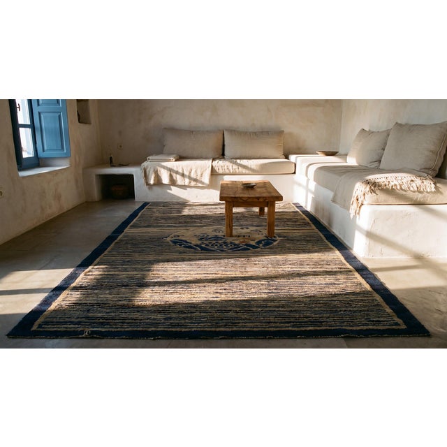 1920s Navy Stripe Medallion Antique Chinese Peking Rug 2' 7''x4' 8'' Knotted Wool Carpet For Sale - Image 11 of 12