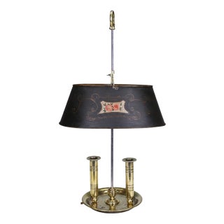 Antique French Brass Two-Light Bouillotte Lamp with Tôle Shade, 1850 For Sale