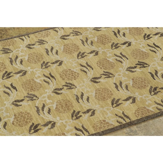 Contemporary Contemporary Block Print Floral Wool Runner by Rug & Kilim, India For Sale - Image 3 of 7