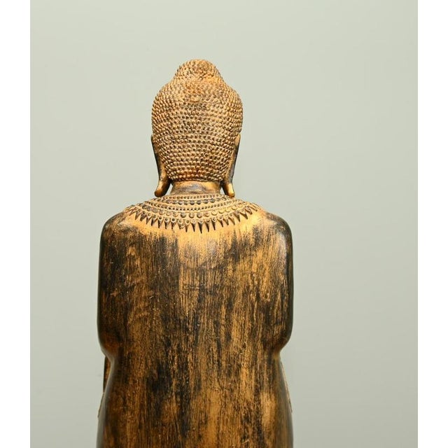 Gold Vintage Carved Burmese Buddha Statue in Giltwood, 1950s For Sale - Image 8 of 11