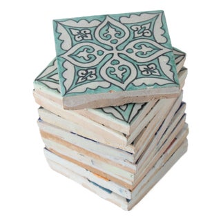 Authentic Zellige Tiles - Teal - Set of 10 Tiles For Sale