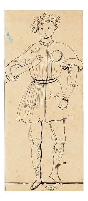 Thetrical Costume - Original China Ink Drawing by E. Berman - 1950s 1950s