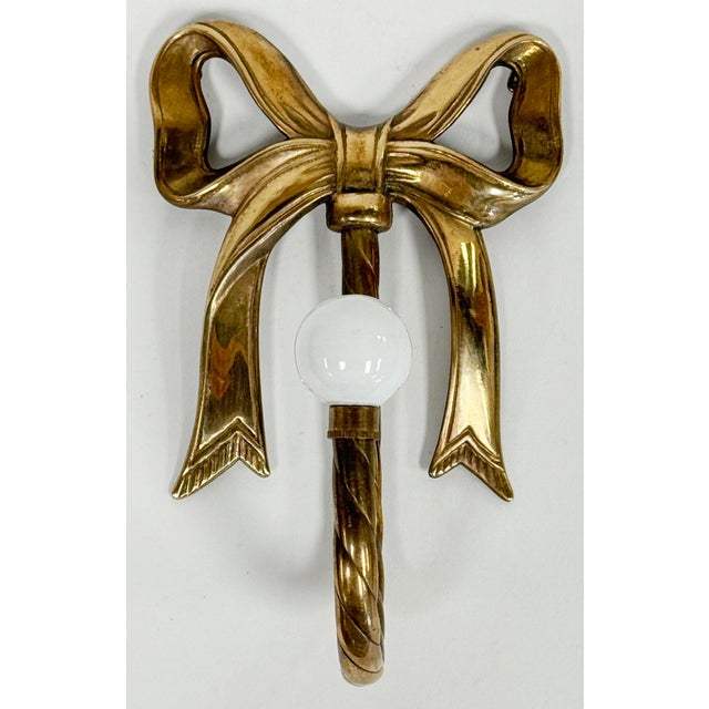 Figurative Vintage Brass Bow Wall Hook With Ceramic Knob For Sale - Image 3 of 7