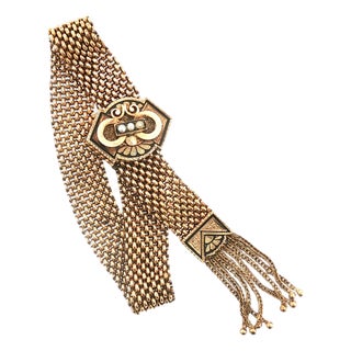 19th Century Victorian 10k Yellow Gold Slide Tassel Bracelet With Black Enamel For Sale