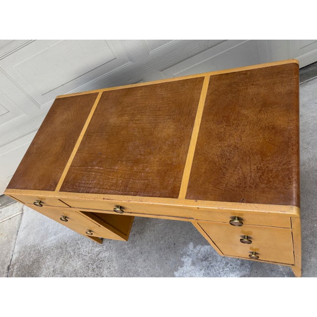 Rare Edward Wormley Dunbar Leather Top Waterfall Desk Mid Century Modern For Sale - Image 16 of 16