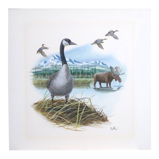 Don Balke (American B. 1933) - "Canada Goose and the Moose" - Original Signed Watercolor That Had Been Published in 1978. For Sale