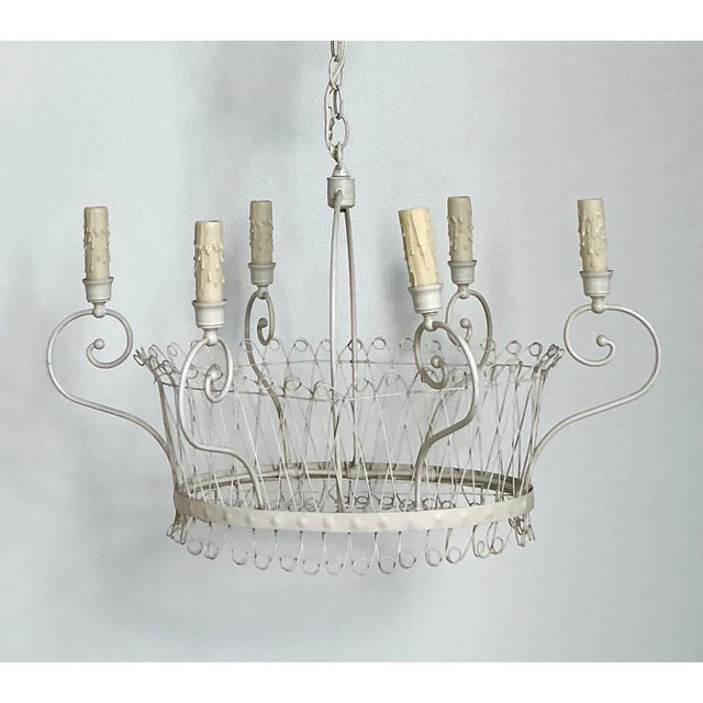 Vintage Regency Wire Basket Six Arm Chandelier For Sale - Image 4 of 6