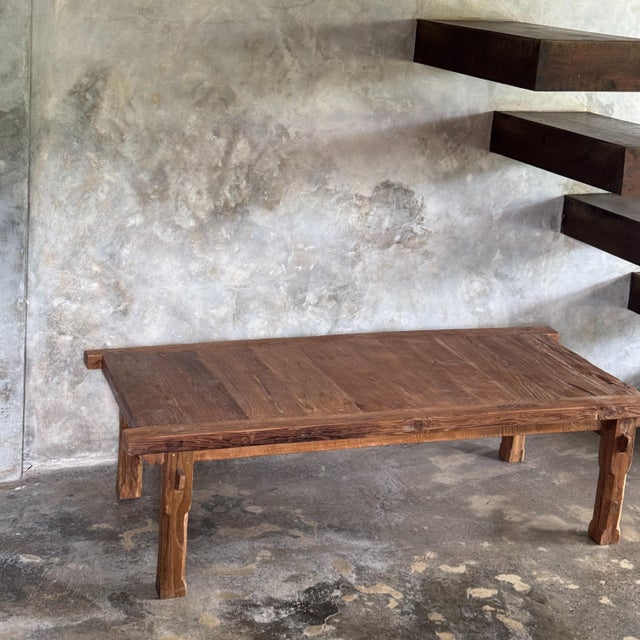 Large Coffee Table in Upcycled Golden Teak For Sale - Image 11 of 11