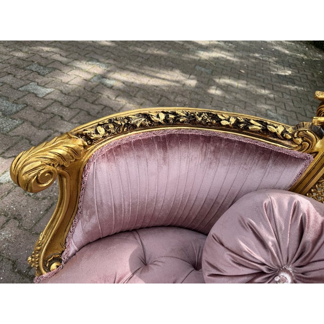 1940 French Louis XVI Gold Beech Rose Velvet Settee For Sale - Image 14 of 18