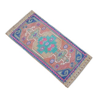 Hand Knotted Mat Small Oushak Rug Colorful Bath Mat - 1'6" X 3'3" For Sale