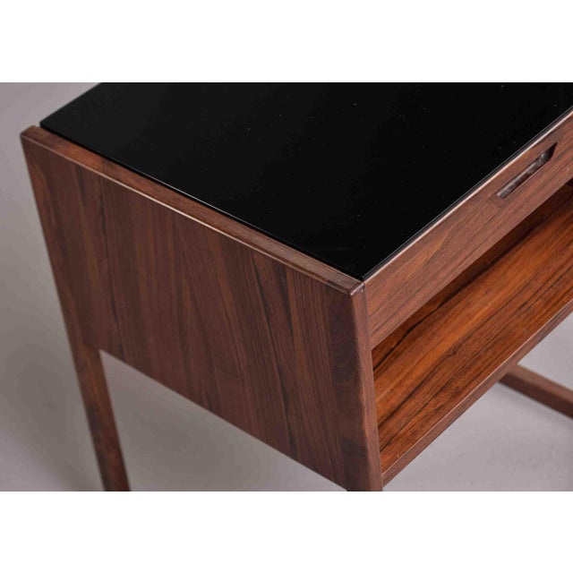 Svend Langkilde Langkilde Danish Mid-Century Rosewood Side Table With Black Glass Top For Sale - Image 4 of 12