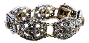 Gold and Silver Bracelet with Central Crowned Diamonds