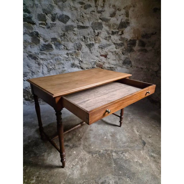 Rustic Antique Elm Writing Table with Large Drawer, France, 1920s For Sale - Image 3 of 18