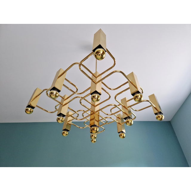 Large Geometric Brass Chandelier by Gaetano Sciolari for Boulanger, 1970s For Sale - Image 9 of 18