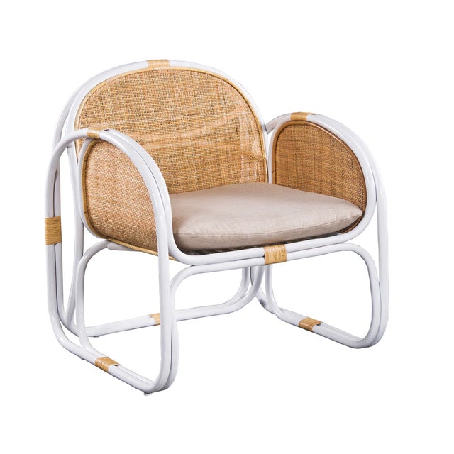 Mid-Century Modern Matthew Izzo Home Latitude Mid-Century Modern White Bamboo Caned Lounge Chair For Sale - Image 3 of 6