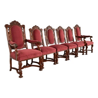 R. J. Horner Style Antique Renaissance Revival Carved Walnut Dining Chairs | Set of Six For Sale
