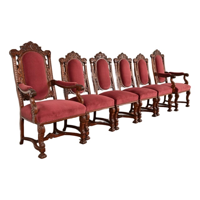 R. J. Horner Style Antique Renaissance Revival Carved Walnut Dining Chairs | Set of Six For Sale