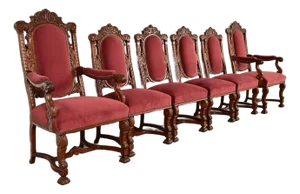 R. J. Horner Style Antique Renaissance Revival Carved Walnut Dining Chairs | Set of Six