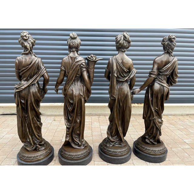 Late 20th Century Late 20th Century Classical Greek Bronze Four Seasons Sculptures Greek Mythology Allegorical Figures - Set of 4 For Sale - Image 5 of 12