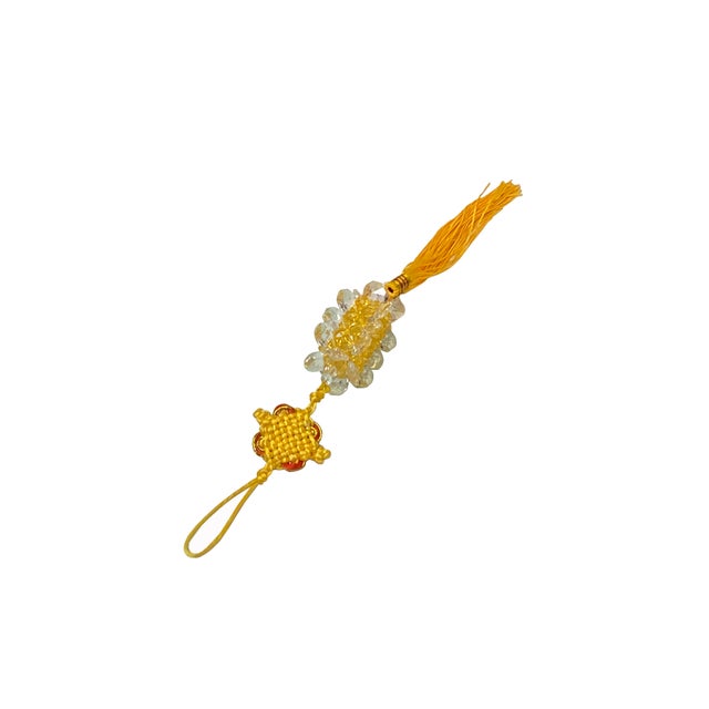 Yellow Golden Yellow Clear Resin Crystal Cut Beads Tassel Art For Sale - Image 8 of 8