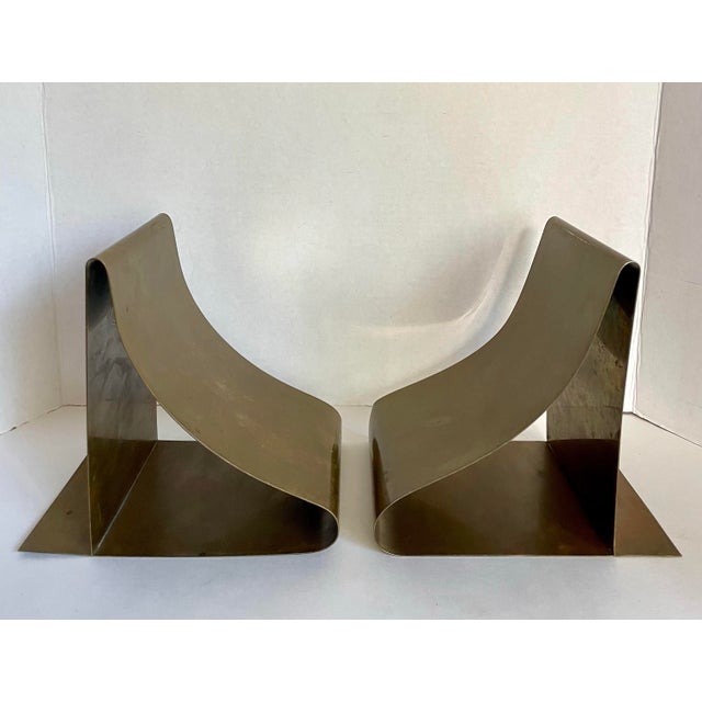 Mid-Century Modernist Sculptural Solid Brass Bookends Attributed to Sarried For Sale - Image 9 of 12