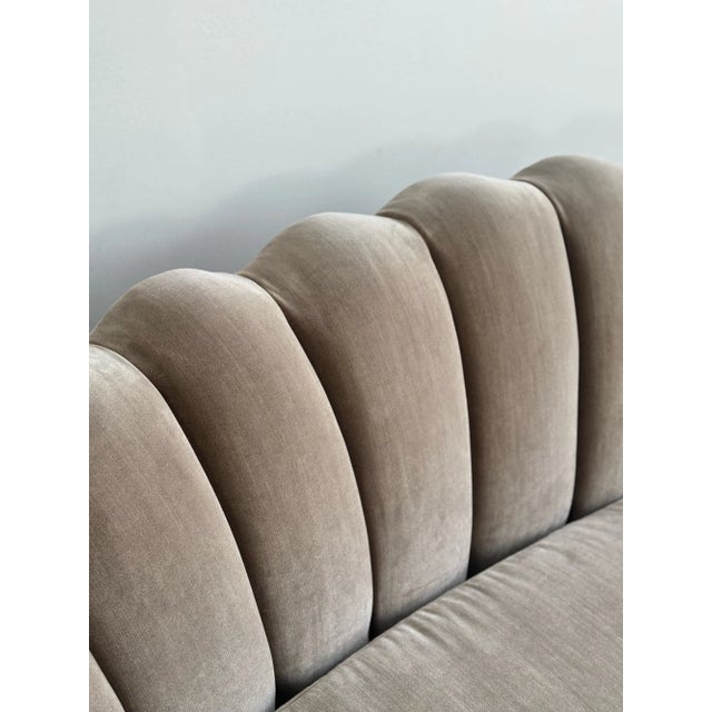 Vintage Fluted Back Sofa in Stone Velvet For Sale In Los Angeles - Image 6 of 10