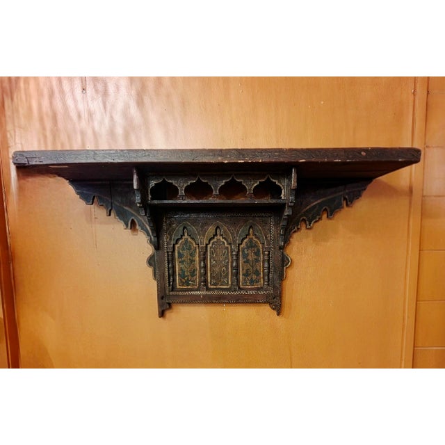 Vintage Moroccan Hand-Carved and Hand-Painted Wooden Wall Shelf For Sale - Image 12 of 12