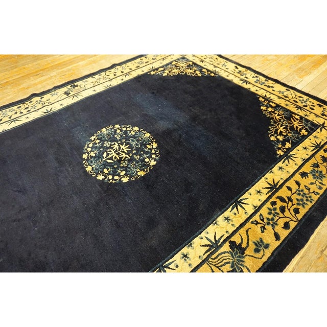 1900s Wool Rectangle Antique Blue Chinese Peking Hallway Runner Knotted Rug For Sale - Image 9 of 12