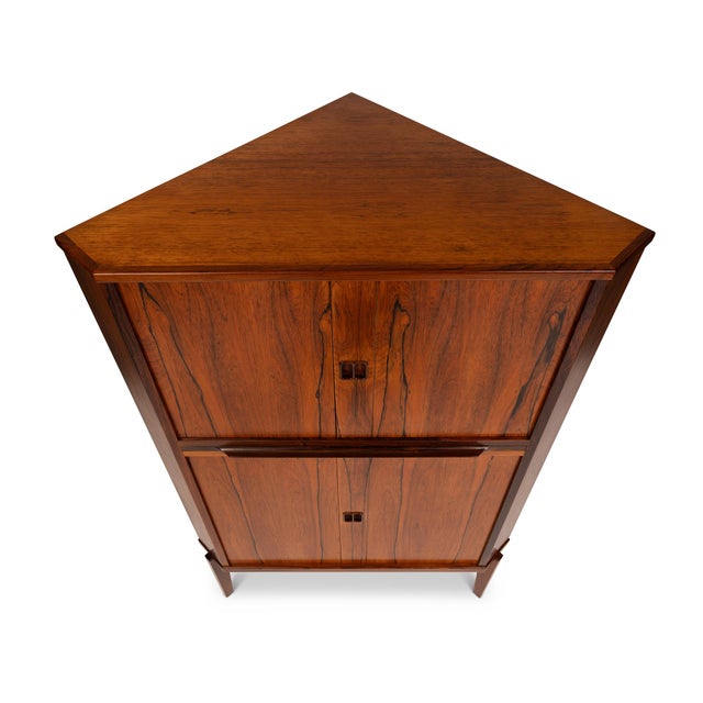 Vintage Danish Mid-Century Rosewood Corner Bar Cabinet For Sale - Image 4 of 12