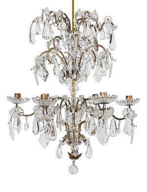 Brass and Crystal Candle Chandelier, 19th Century