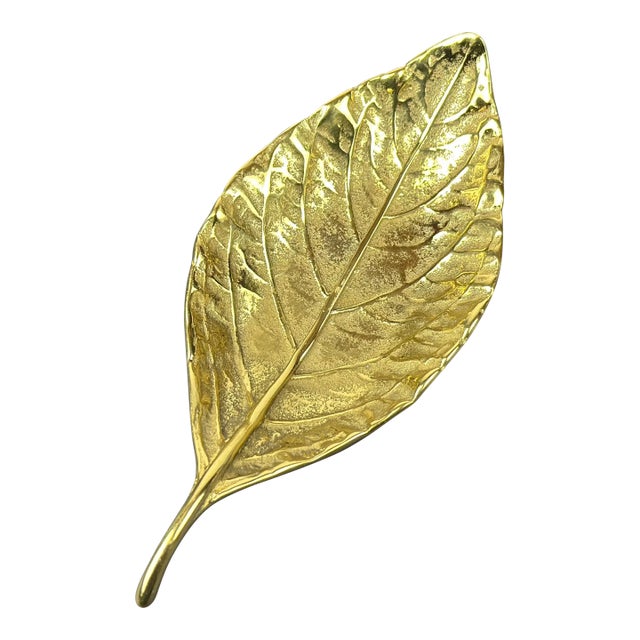 1940's Virginia Metalcrafters Solid Brass Hydrangea Leaf Sculpture Tray Dish For Sale