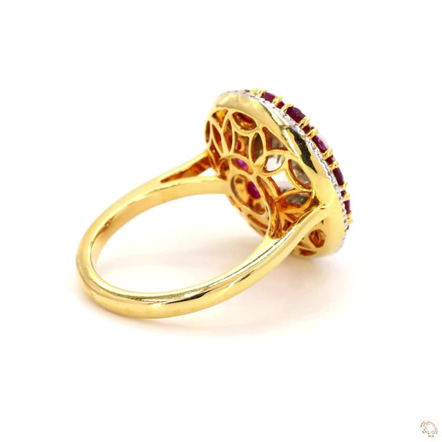 Metal 3.79 Carat Round Brilliant Cut Diamond Ruby Gold Ring, Size 6.5 For Sale - Image 7 of 9