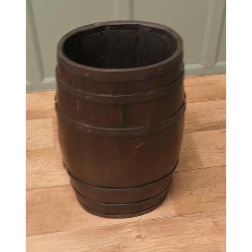 Large Oak and Brass Barrel Stick Stand For Sale - Image 3 of 7