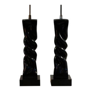 1950s Modern Heifetz in Black Lacquer Table Lamps - a Pair For Sale